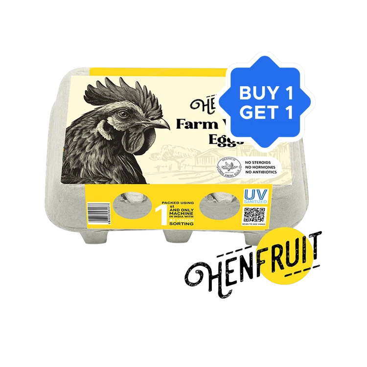 Hen Fruit -6 Farm Fresh Antibiotic Free White Protein Rich Eggs - Buy 1 Get 1 Free