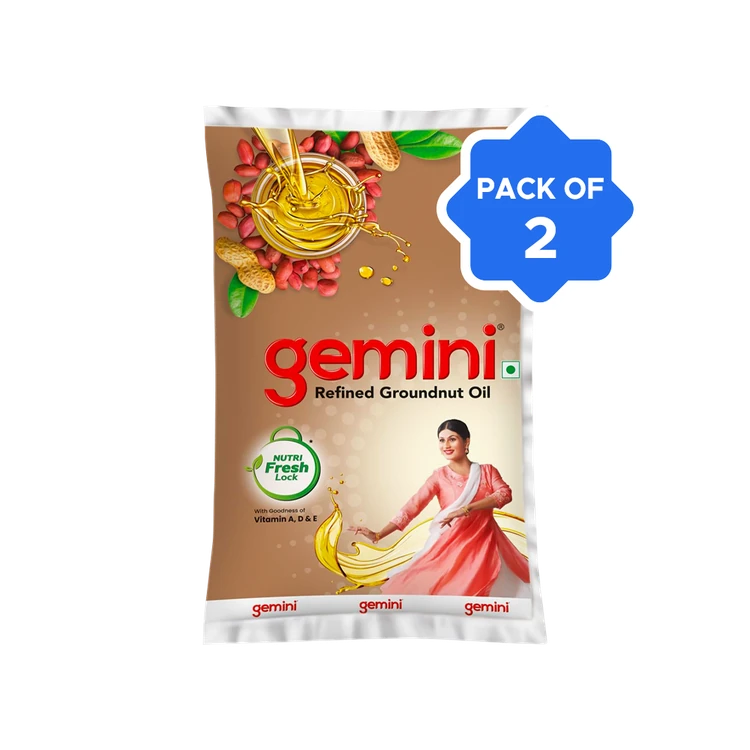 Gemini Refined Groundnut Oil - Pack of 2 (Kadale Enne)