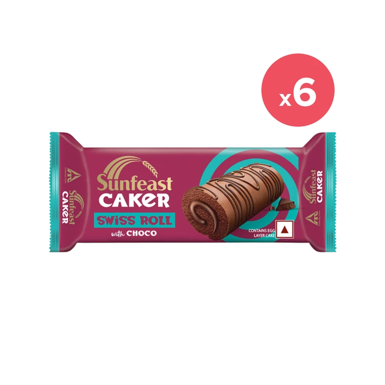 Sunfeast Caker Chocolate Swiss Roll - Pack of 6