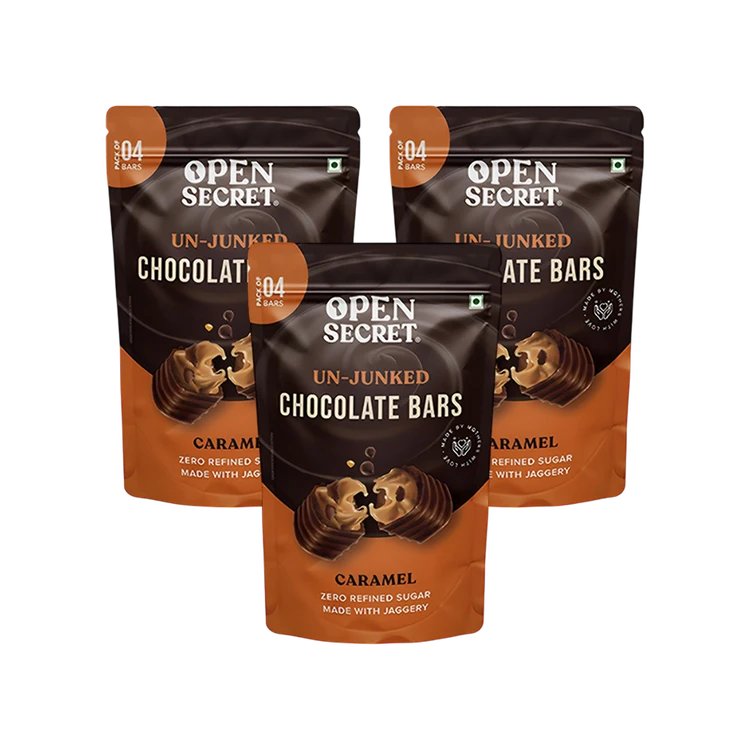 Open Secret Caramel Filled Bar Chocolate Pack Zero Refined Sugar - Pack of 3