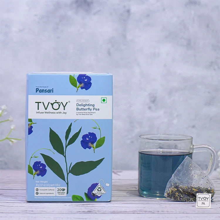 TVOY Butterfly Pea Flower Flavoured Green Tea Bags