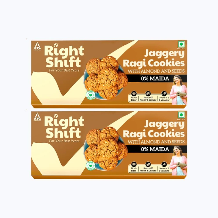 Right Shift Jaggery Ragi 0% Maida Cookies | 0% Refined Sugar - Pack of 2