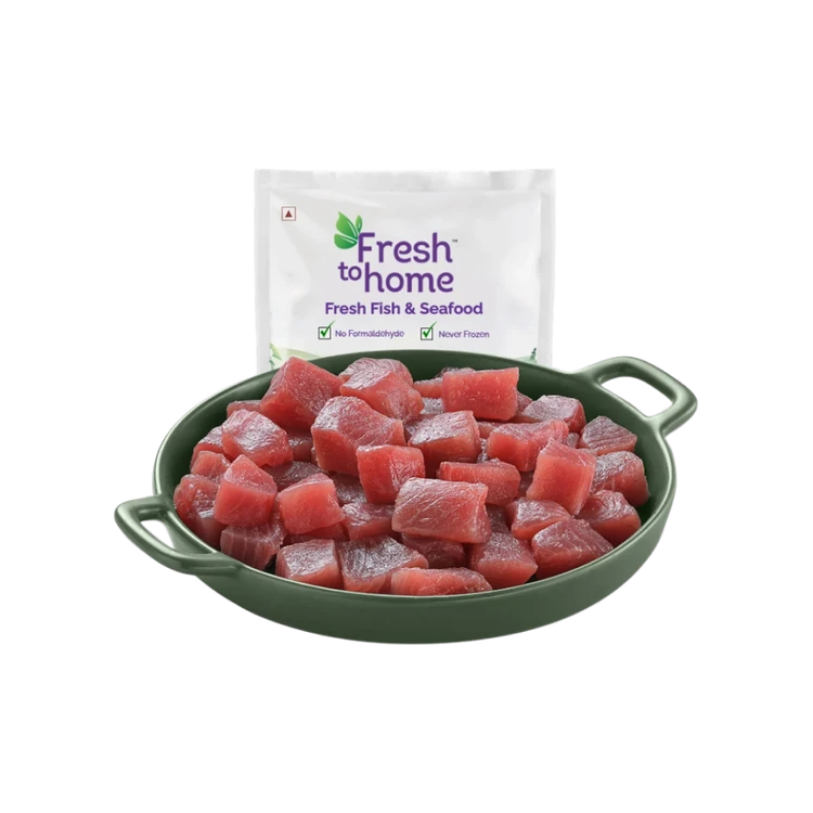 FreshToHome Yellow Fin Tuna Fish Boneless Cubes
