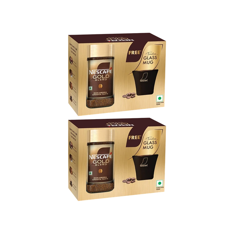 Nescafe Gold Premium Freeze Dried Instant Coffee (with Free Glass Mug) - Pack of 2
