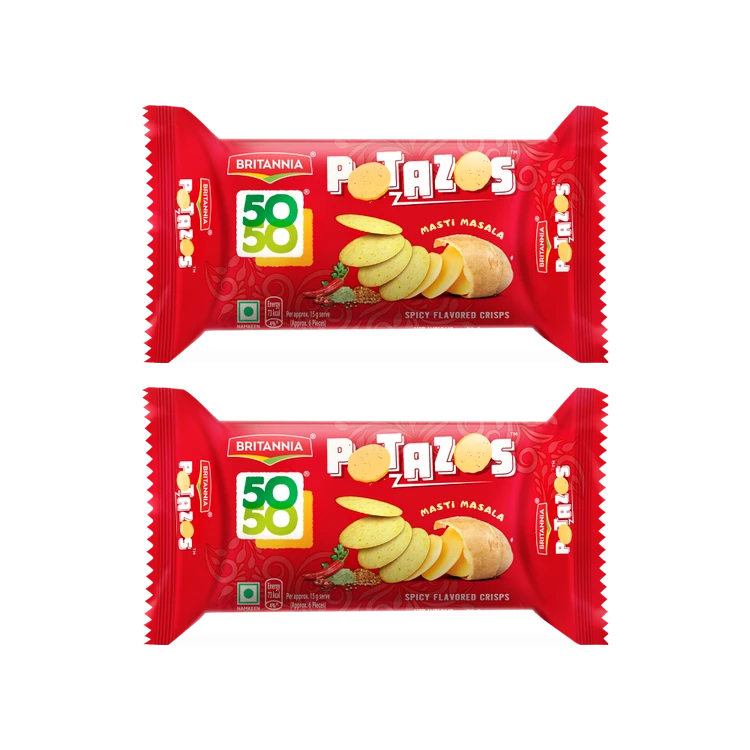 Britannia 5050 Potazos Masti Masala Spicy Flavoured Crisps - Pack of 2