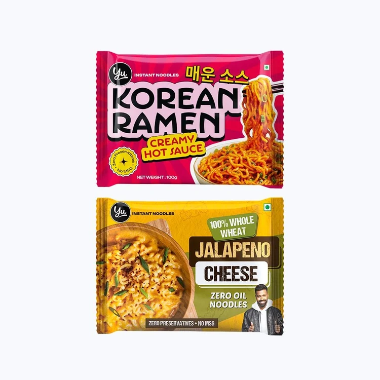 Yu Creamy Hot Sauce Korean Ramen Instant Noodles +  Whole Wheat Instant Noodles Jalapeno Cheese Combo