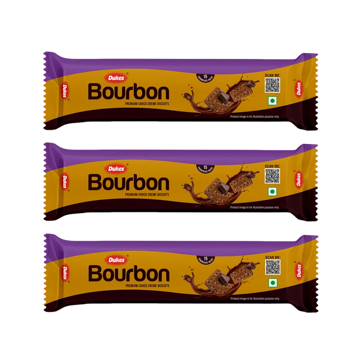 Dukes Bourbon Premium Chocolate Flavoured Sandwich Cream Biscuits - Pack of 3