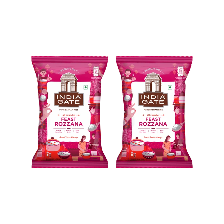 India Gate Feast Rozana Basmati Rice (Medium Grain) - Pack of 2 (Basmati Akki)