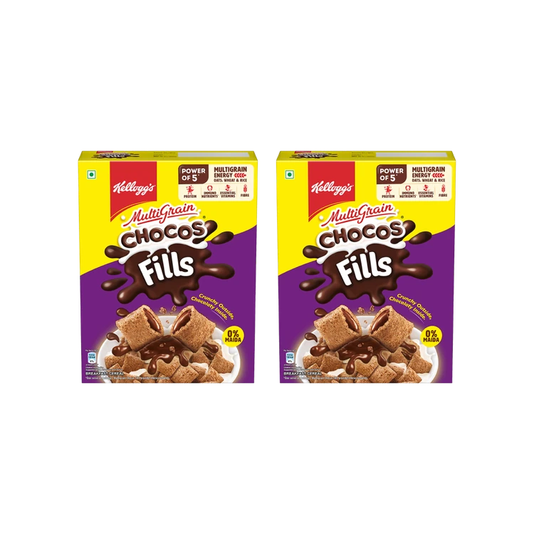 Kellogg's Double Chocolaty Fills Chocos (Crunchy Outside, Creamy Inside) - Pack of 2