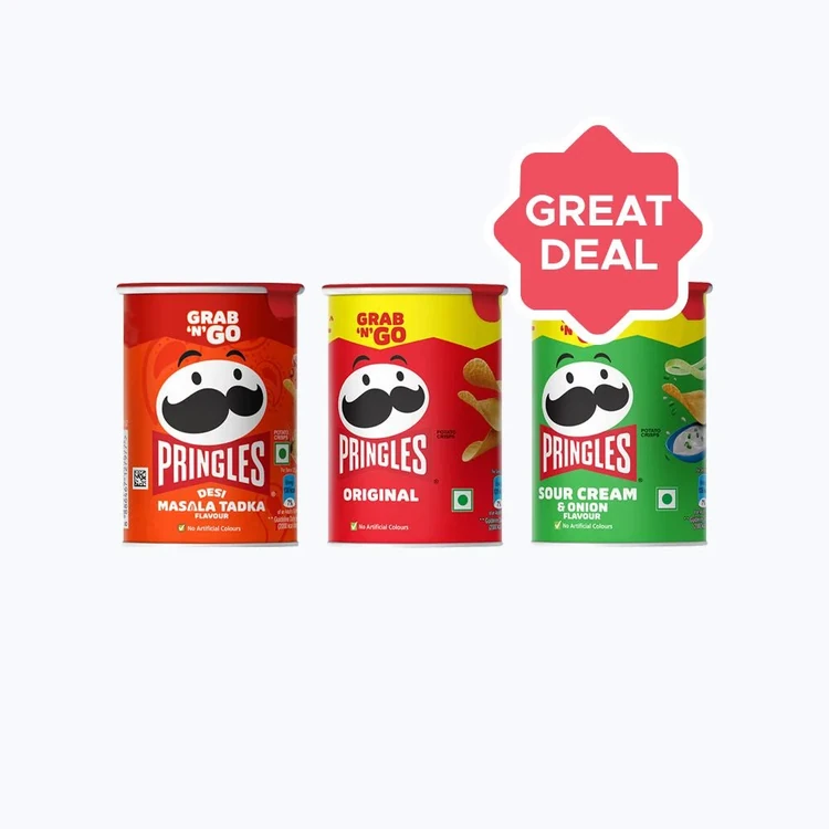 Pringles Grab 'N' Go Desi Masala Tadka Potato Chips +  Original Potato Chips (40 g) +  Sour Cream & Onion Potato Chips (40 g) Combo