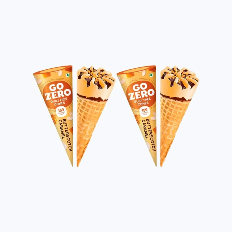 Go Zero Butterscotch Caramel Low Calorie Guilt Free Ice Cream Cone - Pack of 2