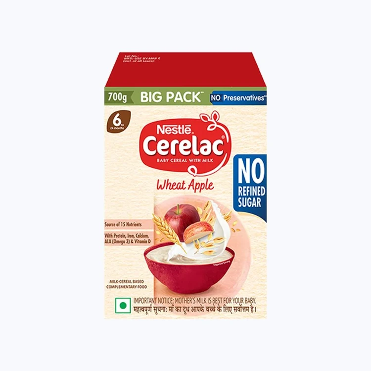 Nestle Cerelac Wheat Apple Baby Cereal (No Refined Sugar, 6-24 Months)