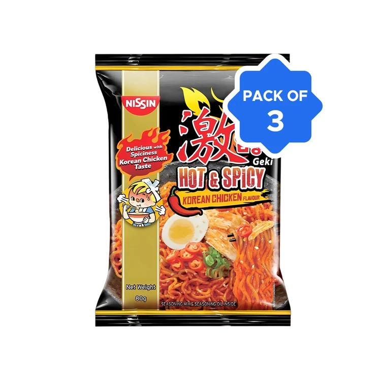 Nissin Geki - Hot & Spicy Korean Chicken Flavoured Instant Noodles - Pack of 3