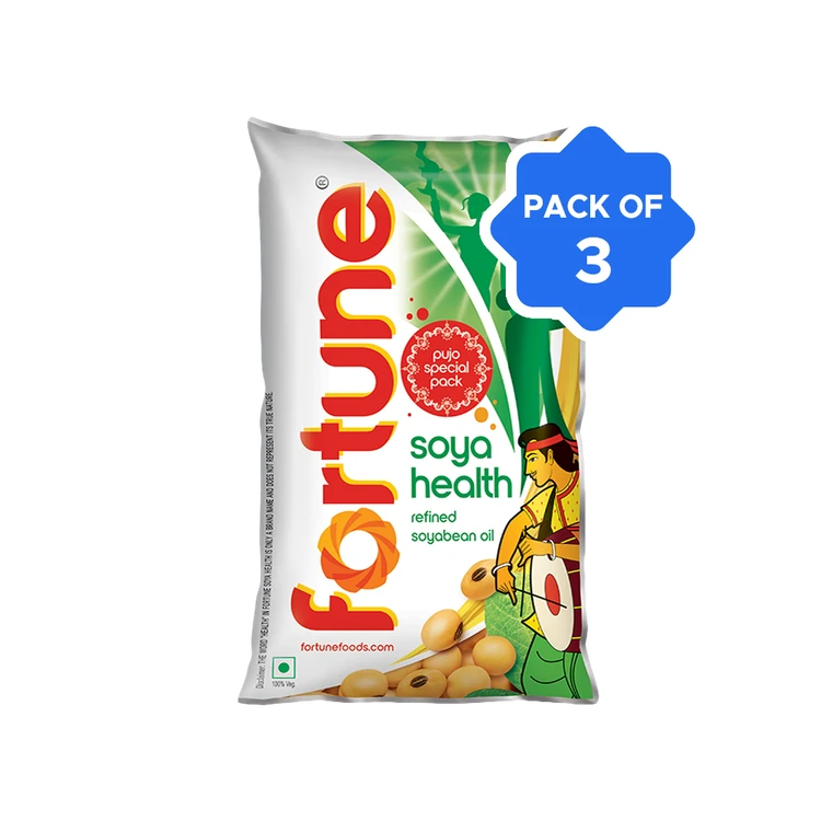 Fortune Soya Health Refined Soyabean Oil (870 g) - Pack of 3 (Soyabean Enne)
