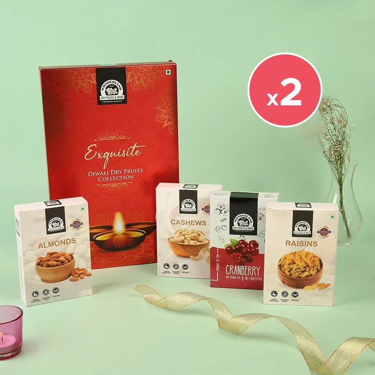 Wonderland Foods Exquisite Diwali Dry Fruits Gift Pack - Pack of 2 (Dry Fruits Udugore Pack)