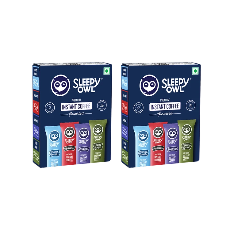 Sleepy Owl Assorted Pack of 10 Instant Coffee Travel Pack - Pack of 2