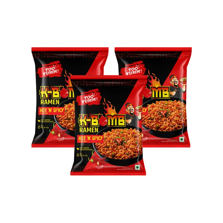 Too Yumm K-Bomb Ramen Hot n Spicy Instant Noodles - Pack of 3