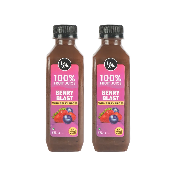 Yu Berry Blast 100% Fruit Juice With Berry Pieces - Pack of 2