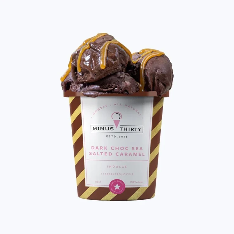 Minus Thirty Dark Chocolate Sea Salted Caramel Ice Cream Cup