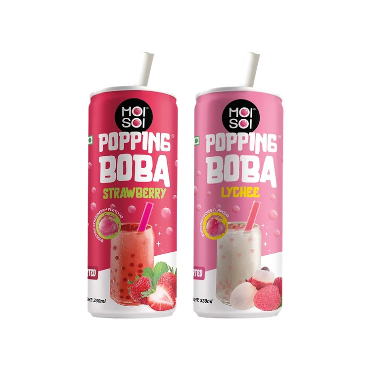 Moi Soi Popping Strawberry Boba Drink +  Popping Lychee Boba Drink Combo
