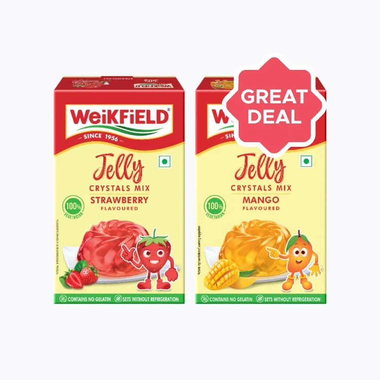 Weikfield Strawberry Crystals Jelly Mix +  Mango Jelly Mix Combo