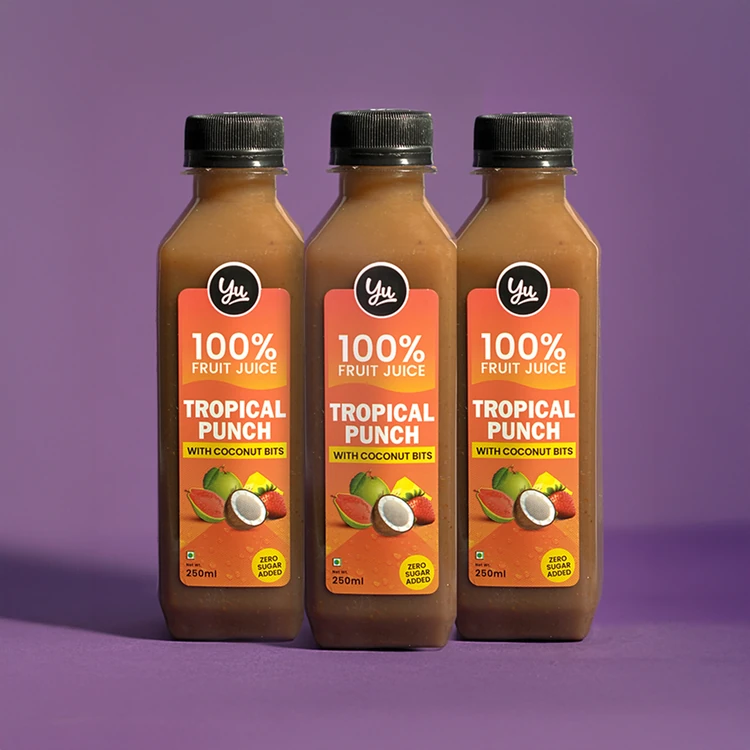 Yu Tropical Punch 100% Mixed Fruit Juice With Coconut Bits - Pack of 3