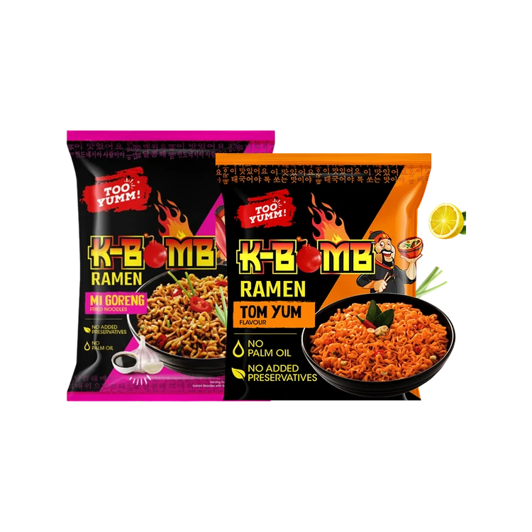 Too Yumm K-Bomb Mi Goreng Instant Noodles +  K-Bomb Ramen Instant Noodles - Tom Yum Combo