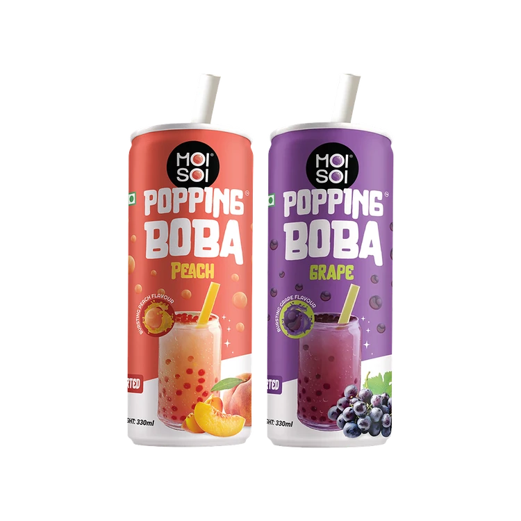 Moi Soi Popping Peach Boba Drink +  Popping Grapes Boba Drink Combo
