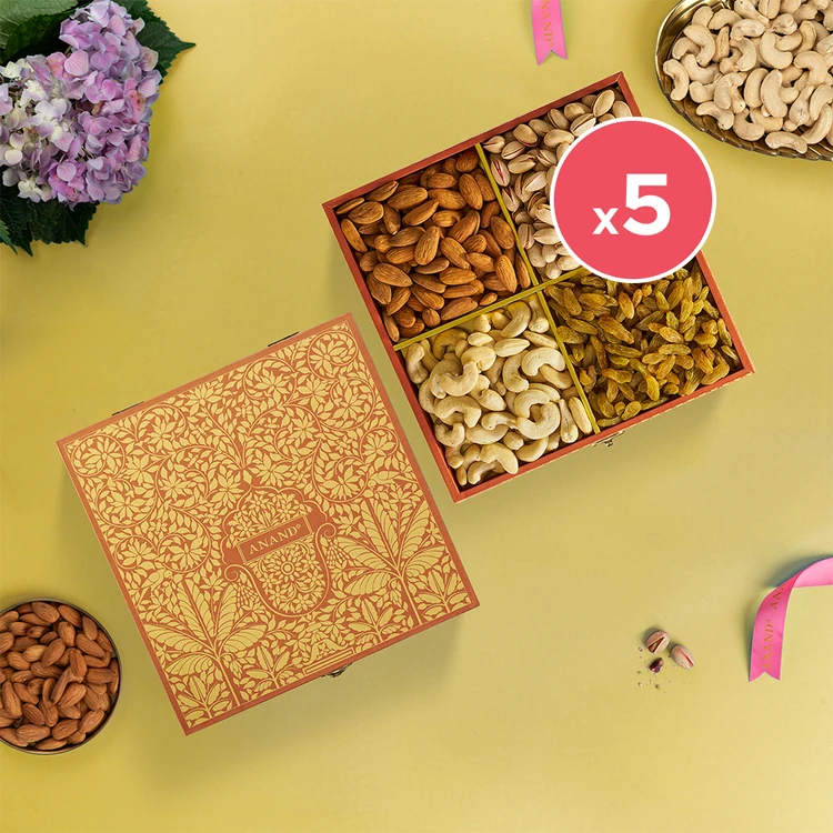 Anand Mogra Wooden Dry Fruits Gift Pack - 4 Variants - Pack of 5 (Dry Fruits Udugore Pack)