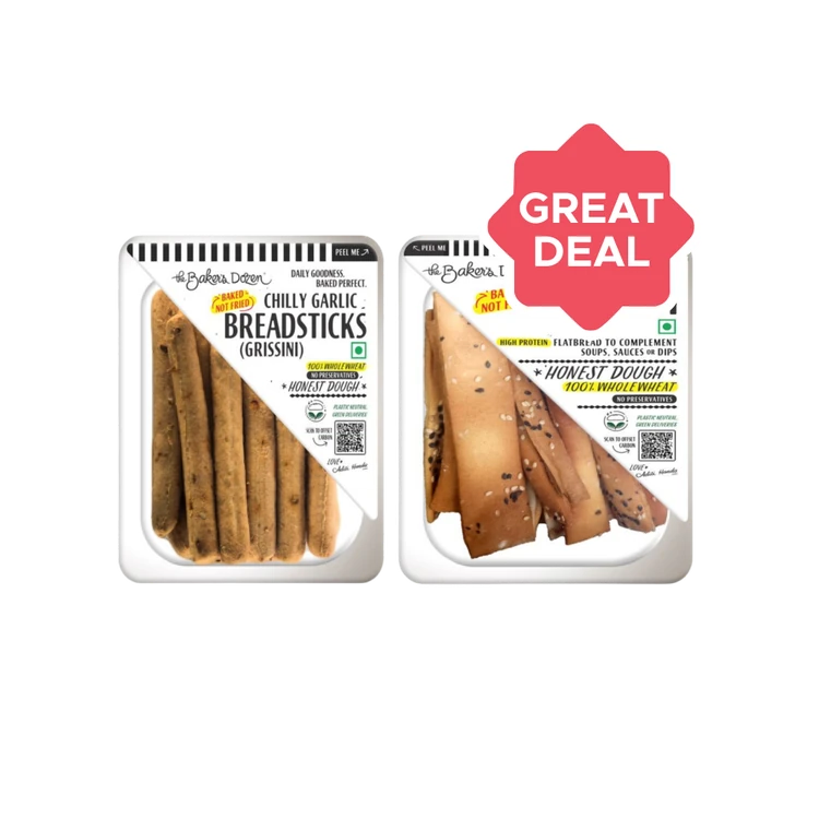 The Baker's Dozen 100% Wholewheat Chilli Garlic Bread Sticks +  100% Wholewheat Lavash Combo