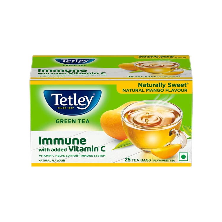 Tetley Natural Mango Flavour Green Tea - Tea Bags (Immune with added Vitamin C)