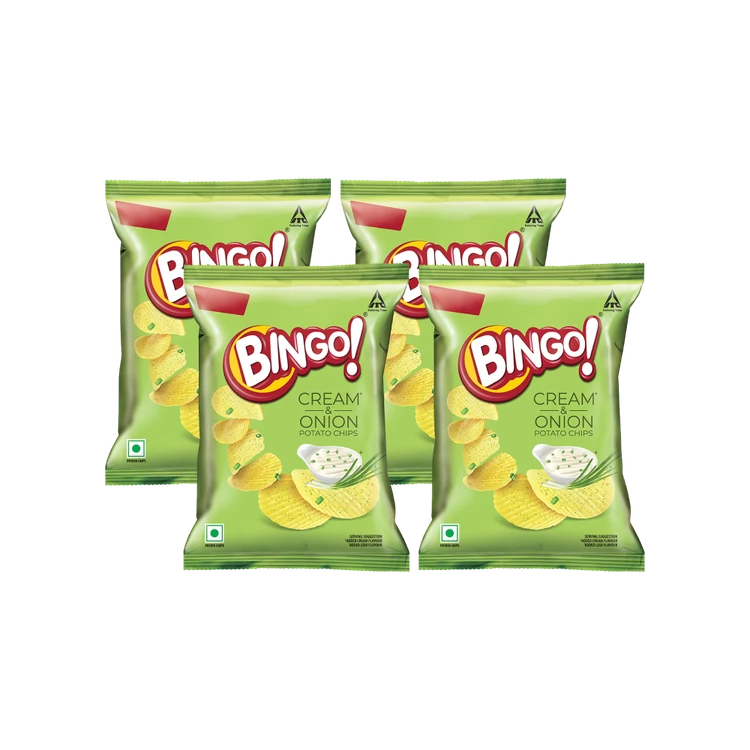 Bingo Cream & Onion Potato Chips - Pack of 4