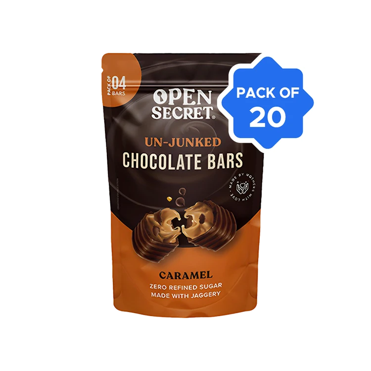 Open Secret Caramel Filled Bar Chocolate Pack Zero Refined Sugar - Pack of 20