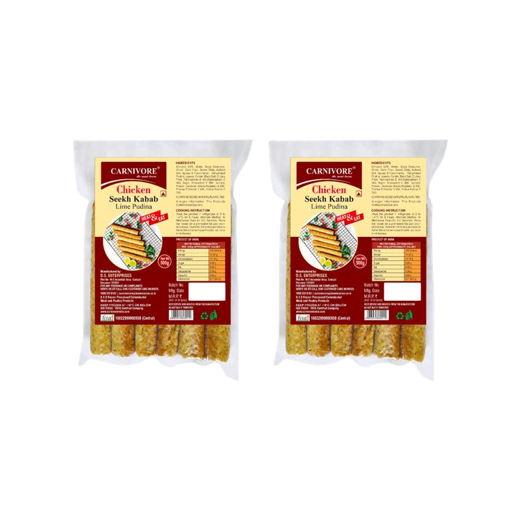 Carnivore Chicken Seekh Kebab (Lime Pudina) - Frozen - Pack of 2
