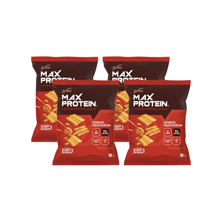 RiteBite Max Protein Chinese Manchurian 10 g Protein Multigrain Chips - Pack of 4