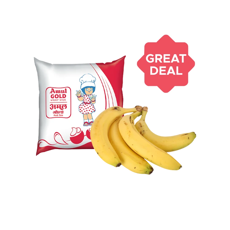 Amul Gold Full Cream Fresh Milk + Baby Banana Combo