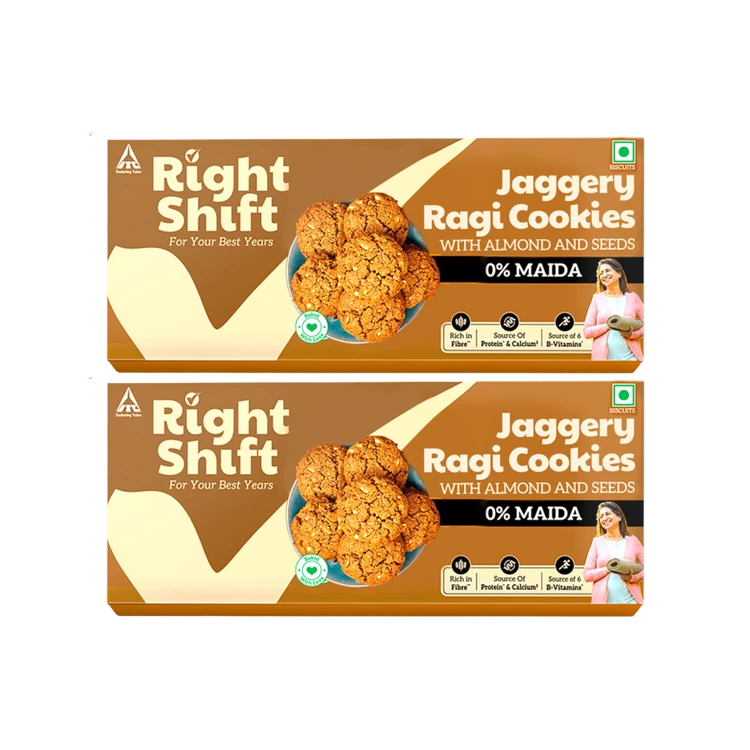 Right Shift Jaggery Ragi 0% Maida Cookies | 0% Refined Sugar - Pack of 2