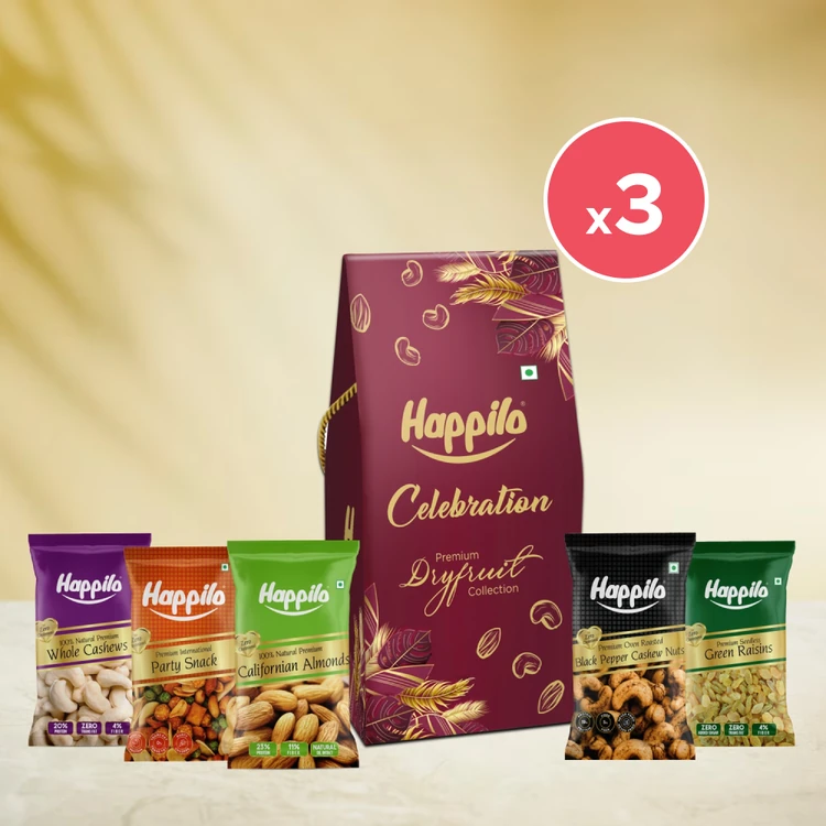Happilo Diwali Celebration Dry Fruits Gift Pack - Pack of 3 (Dry Fruits Udugore Pack)