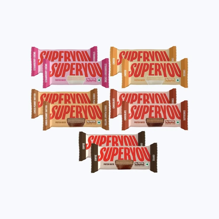 SuperYou Strawberry Creme Wafer Protein Bar x 2 +  Choco Peanut Butter Wafer Protein Bar x 2 +  Cheese Wafer Protein Bar x 2 +  Chocolate Wafer Protein Bar x 2 +  Coffee Protein Wafer Bar x 2 Combo