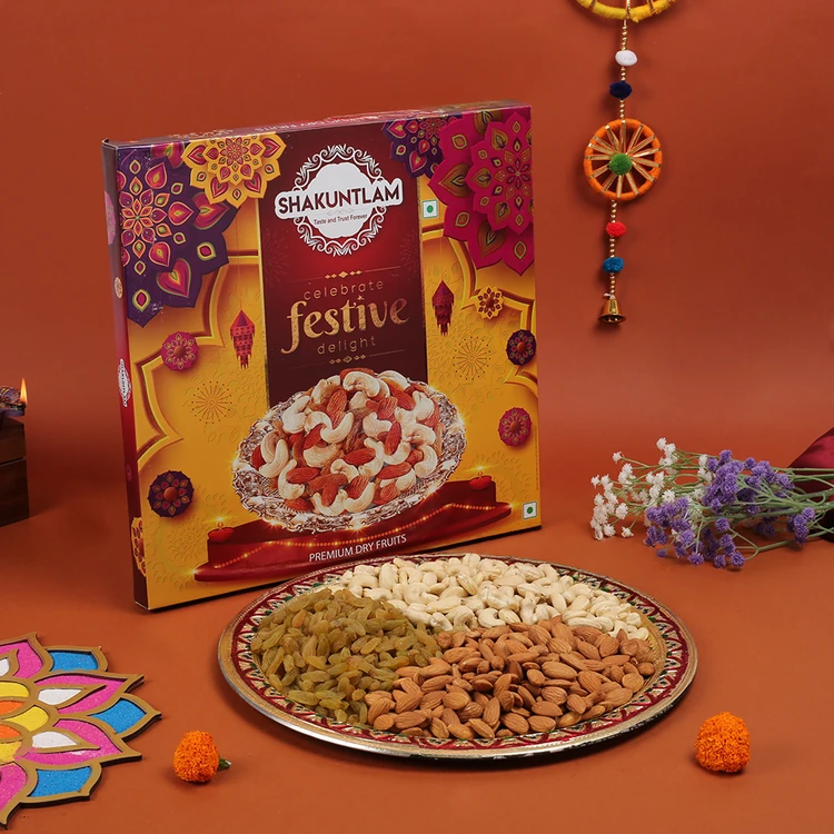 Shakuntlam Dry Fruit Gift Thali in Box - Royale Meena