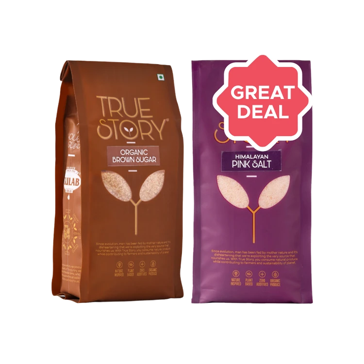 True Story Natural Organic Brown Sugar +  Himalayan Pink Rock Salt / Sendha Namak Combo
