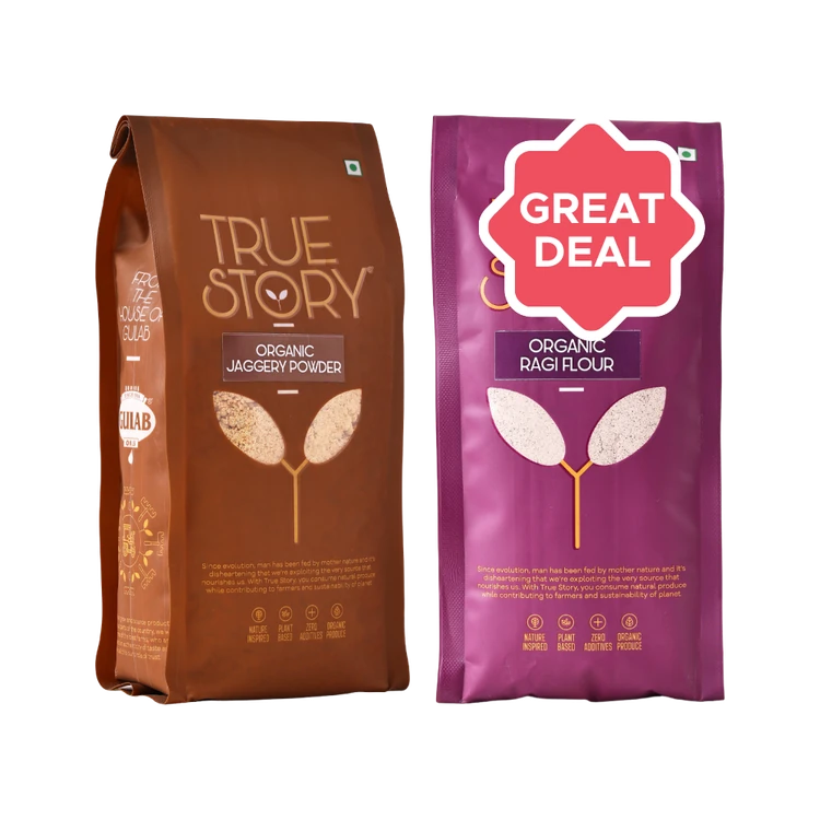 True Story Natural Organic Jaggery Powder +  100% Pure Organic Ragi Flour Combo