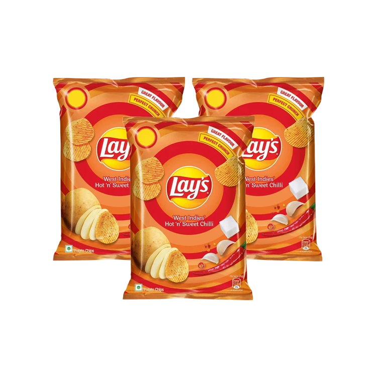 Lay's West Indies Hot n Sweet Chilli Flavour Potato Chips - Pack of 3