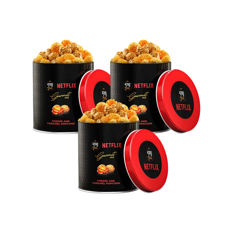 4700BC Netflix Cheese & Caramel Popcorn, Tin - Pack of 3