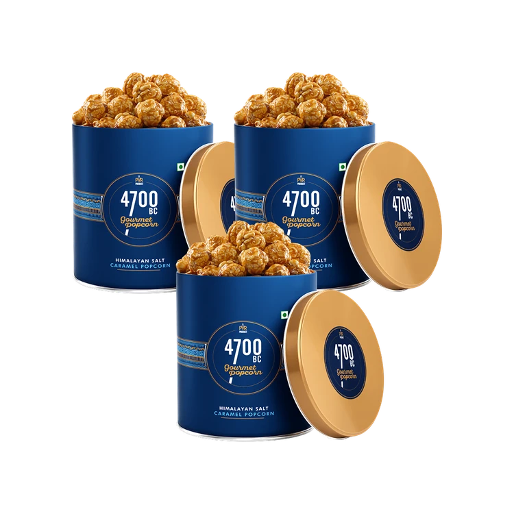 4700BC Himalayan Salt Caramel Popcorn, Gourmet Tin - Pack of 3
