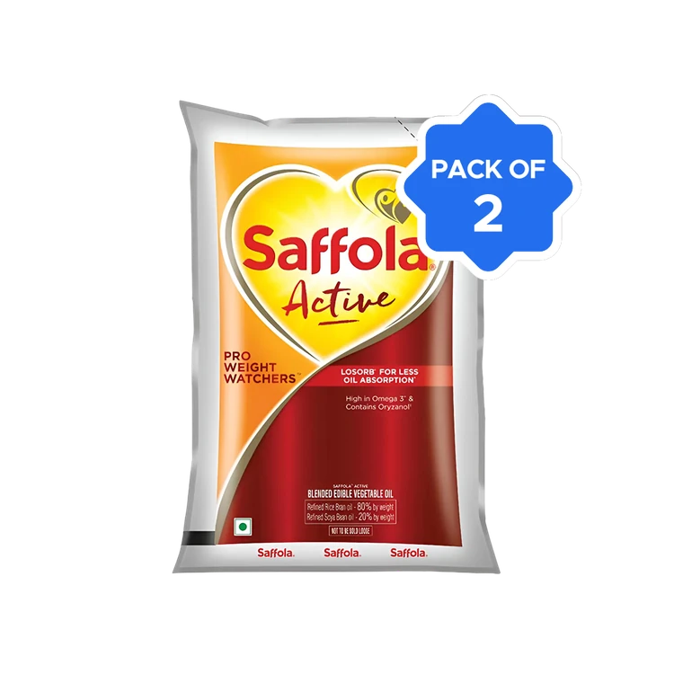 Saffola Active Rice Bran & Soyabean Blended Cooking Oil - Pack of 2 (Aduge Enne)