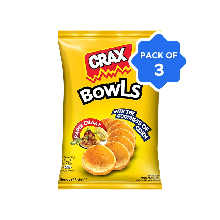 Crax Bowls Papdi Chaat Crisps - Pack of 3