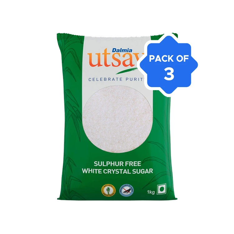 Dalmia Utsav White Crystal Sulphurless Sugar - Pack of 3 (Sulphur Rahitha Sakkare)