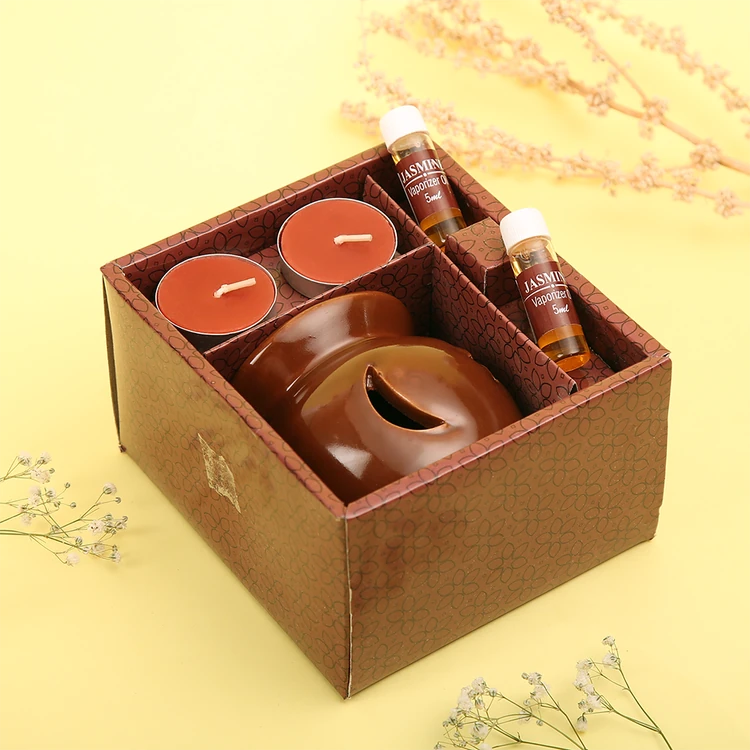 Auradecor Ceramic Diffuser Gift Set (Jasmine Aroma, Brown)