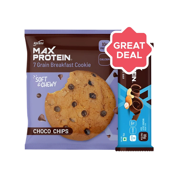 RiteBite Max Protein Daily Choco Classic Nutrition Bar +  Max Protein Choco Chips Cookies Combo